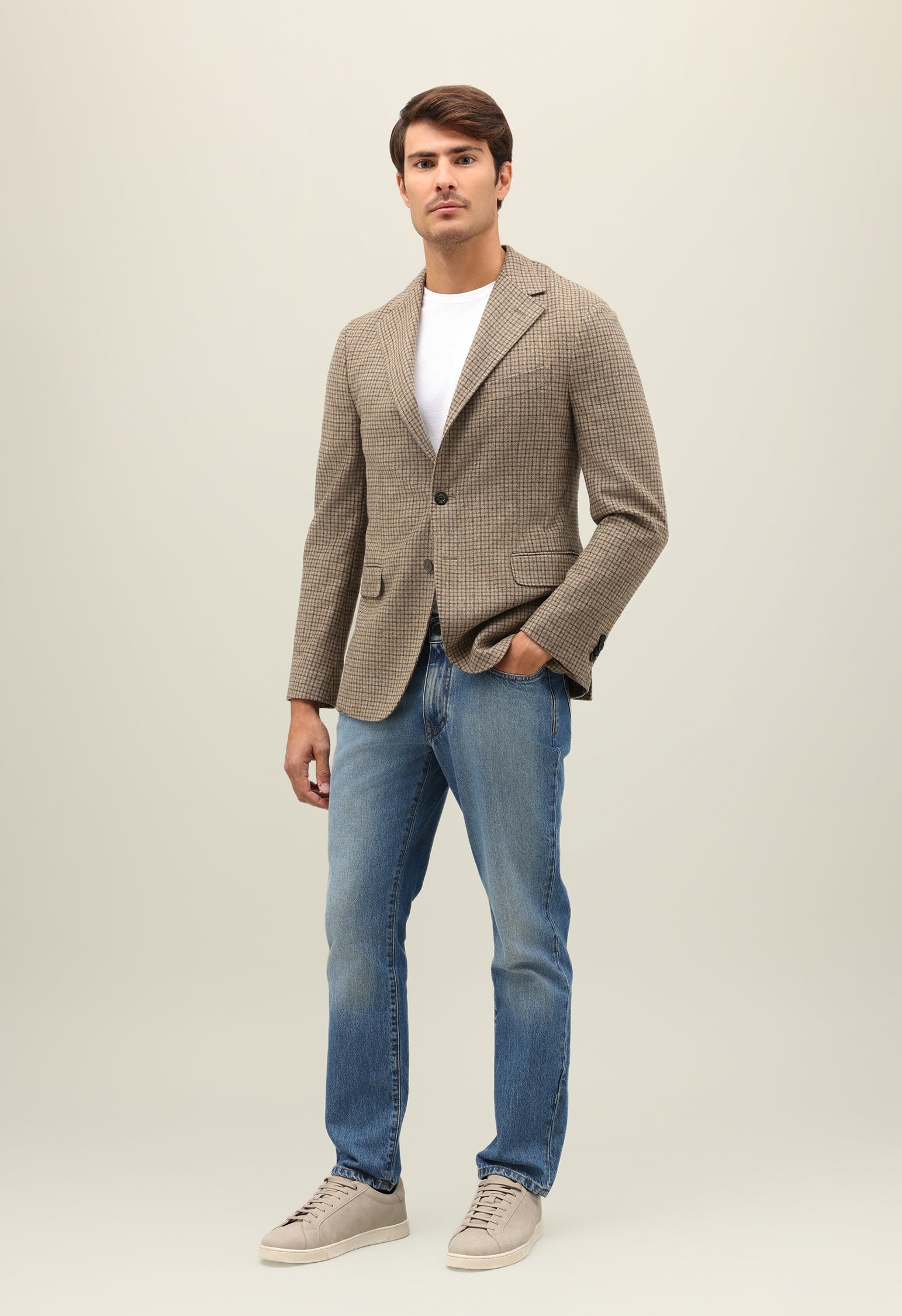 Dover jacket in beige checked flannel | Boglioli® – BoglioliMilano