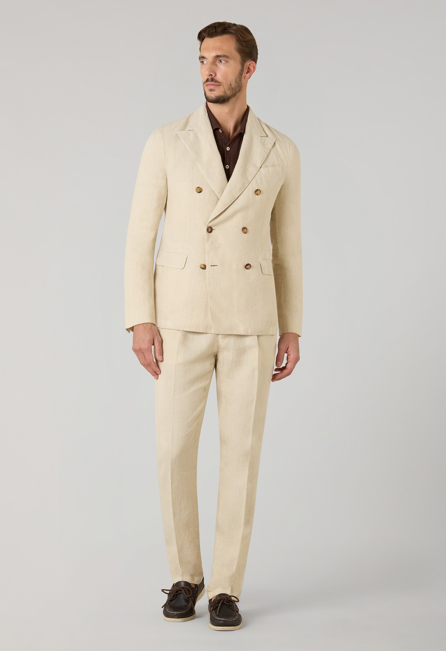 BOGLIOLI (ボリオリ)DOVER（kikkun） Beige Double-breasted Dover garment-dyed linen suit | Boglioli