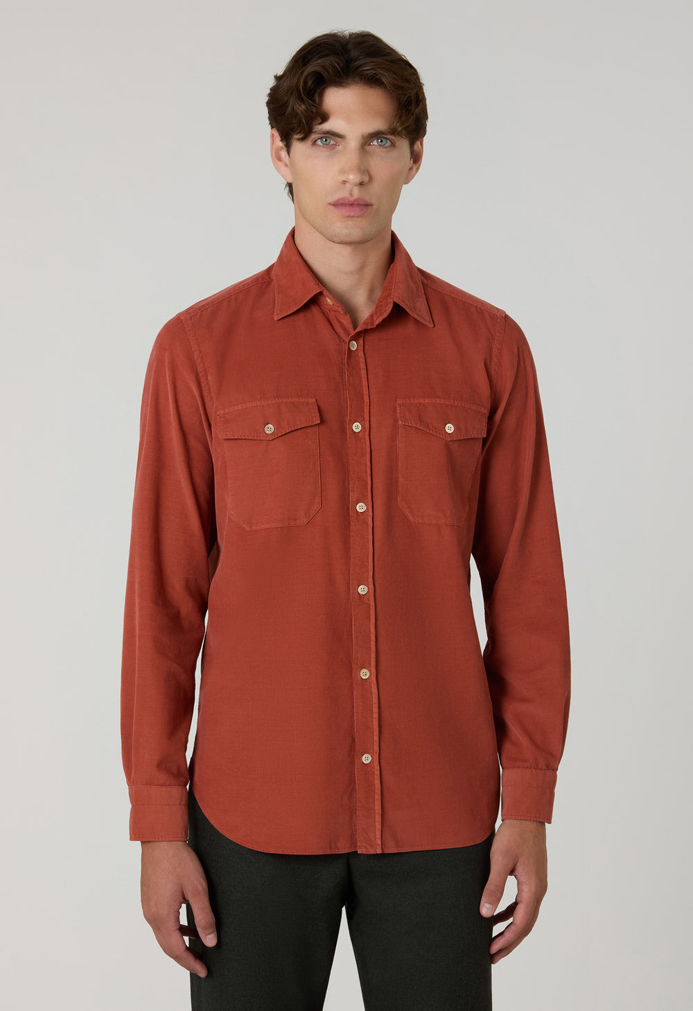 Camicia western in velluto a costine tinta in capo arancione