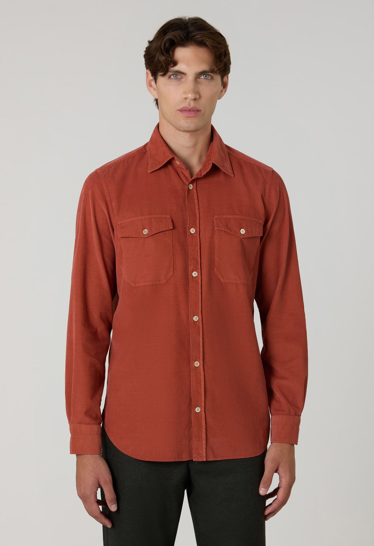 Camicia western in velluto a costine tinta in capo arancione