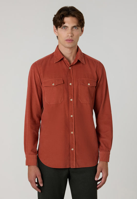 Orange Garment Dyed Baby Corduroy Western Shirt