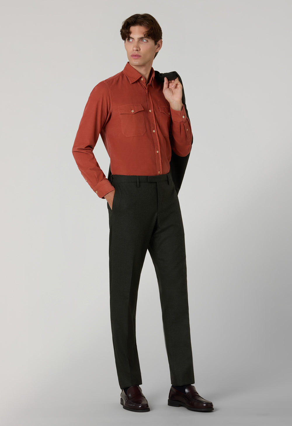 Camicia western in velluto a costine tinta in capo arancione
