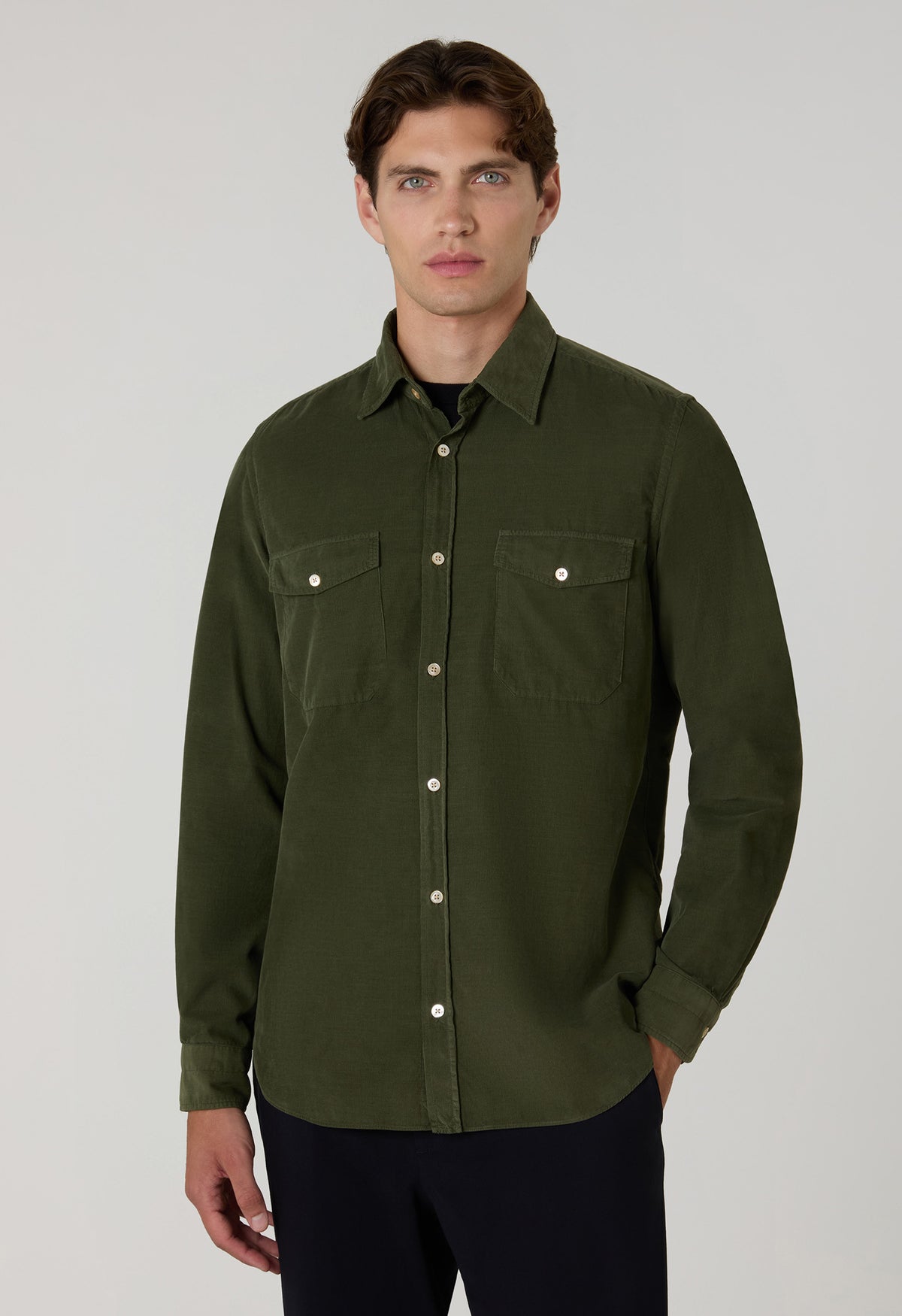 Camicia western in velluto a costine tinta in capo verde
