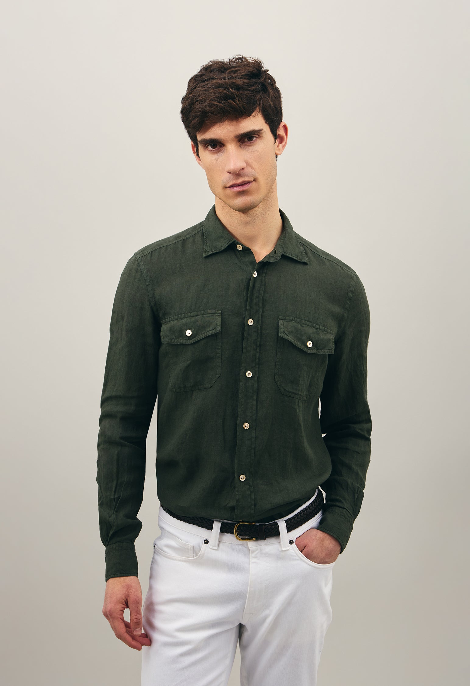 Green Linen Western Shirt