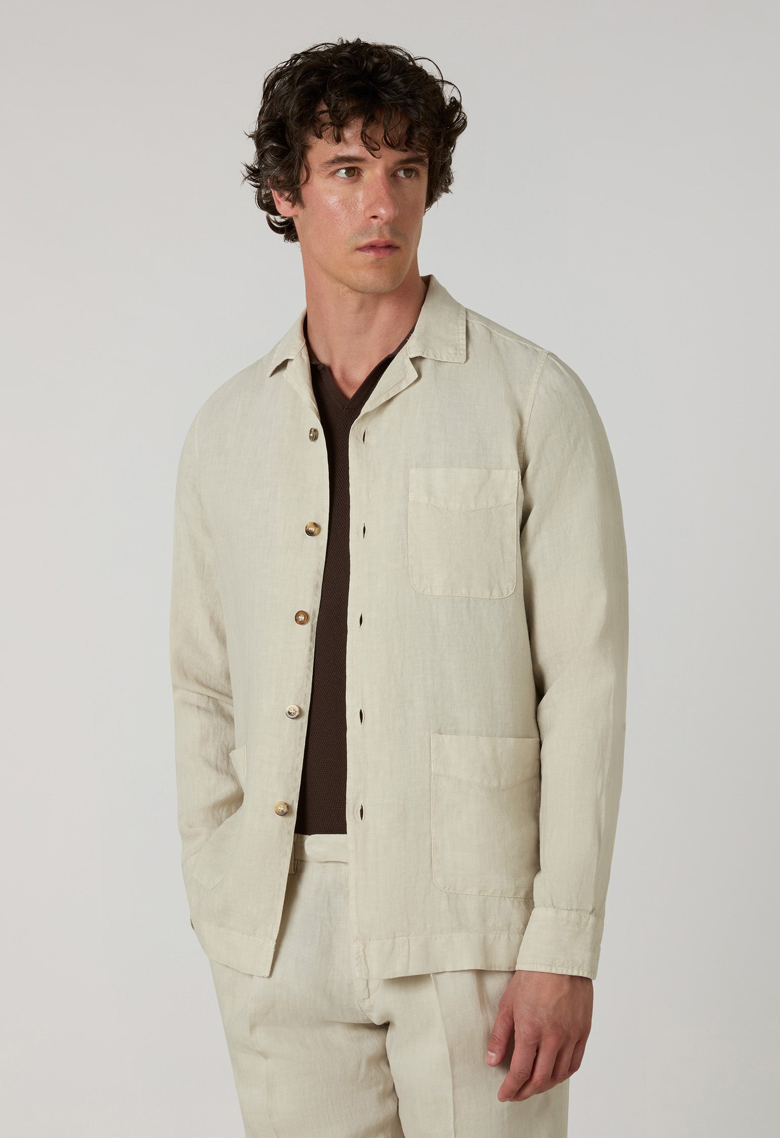 Beige Garment Dyed Linen Painter Overshirt | Boglioli