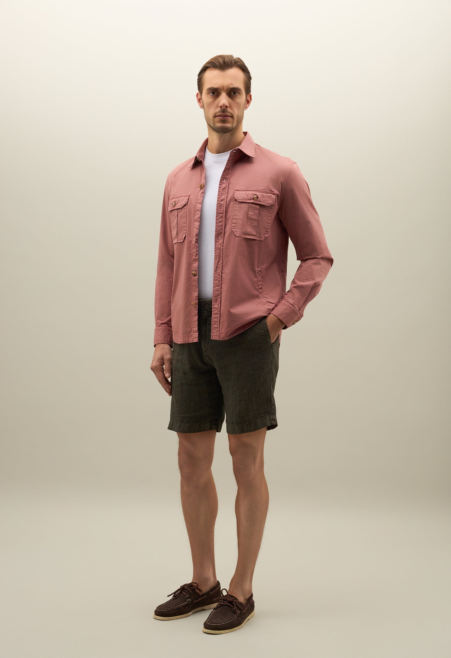 Pink Garment Dyed Cotton Overshirt