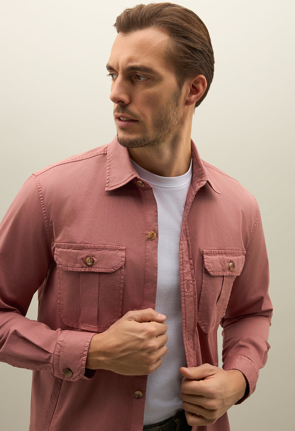 Overshirt in cotone tinto in capo rosa