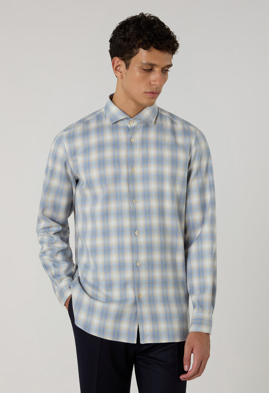 Light Blue blended Cotton Check Shirt