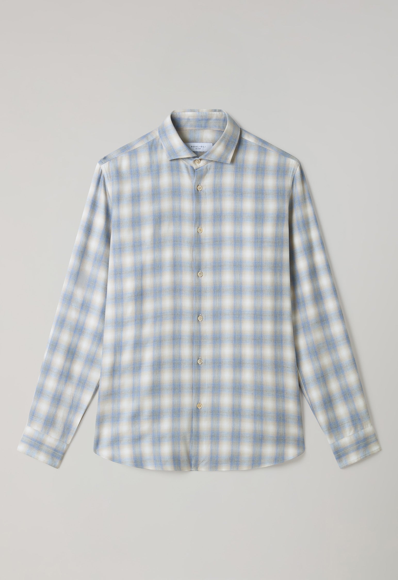 Camicia a quadri in misto cotone azzurro chiaro