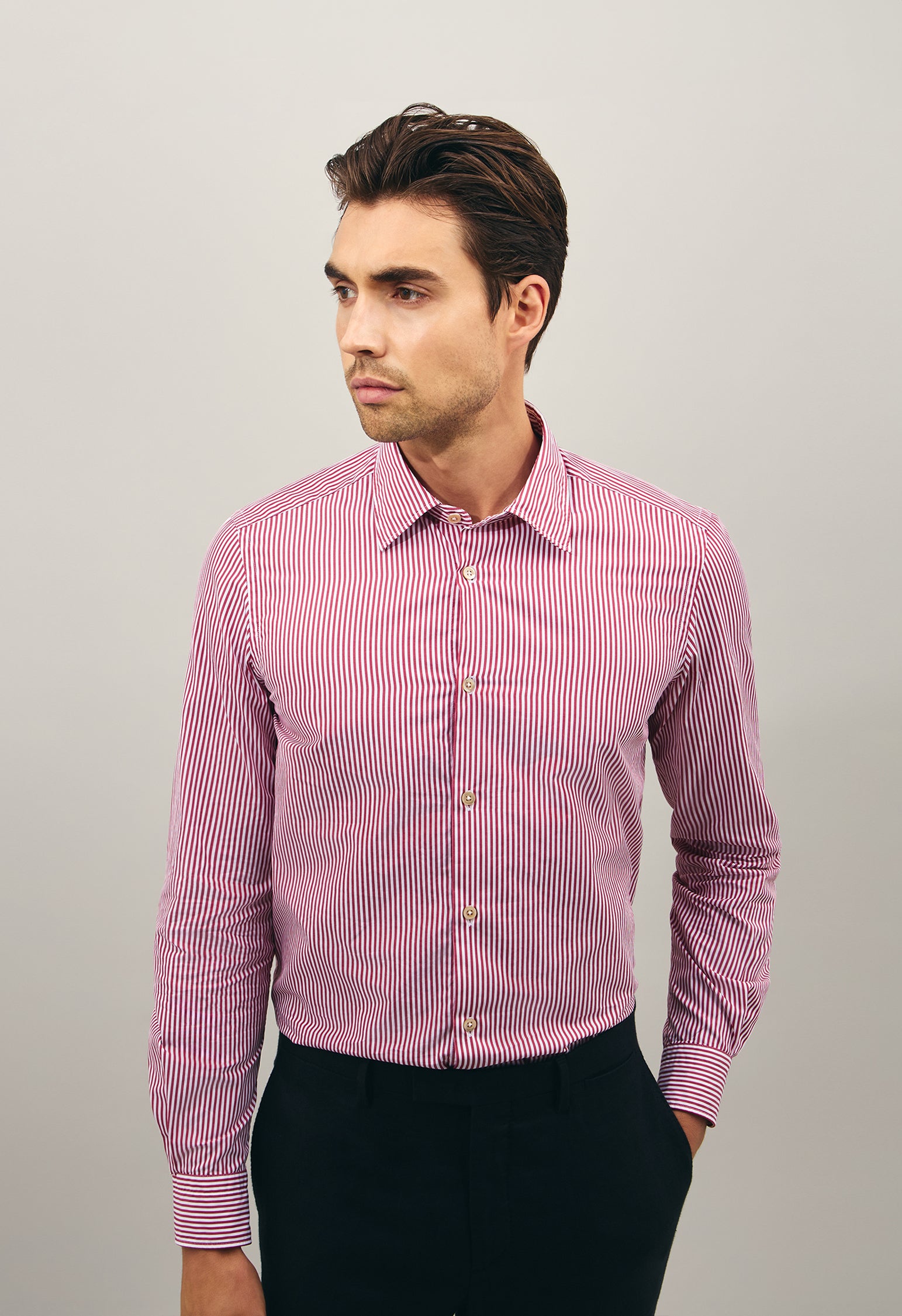 Red Poplin Striped Shirt