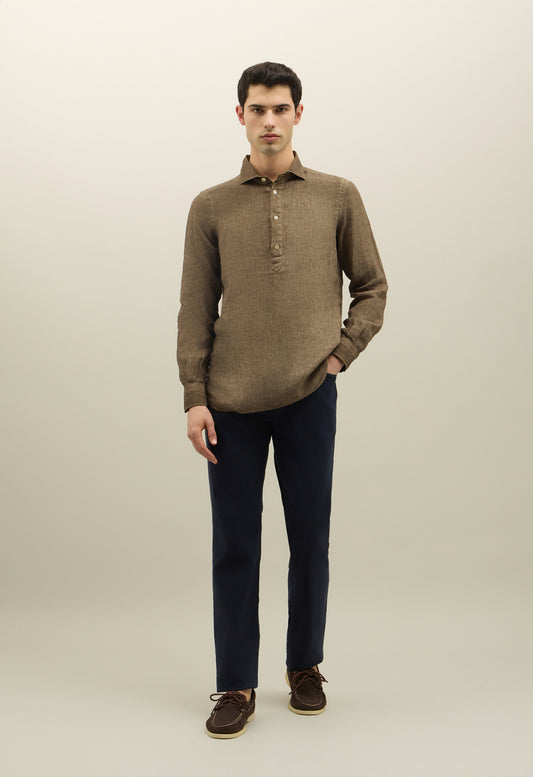 Green Garment Dyed Linen Polo Shirt