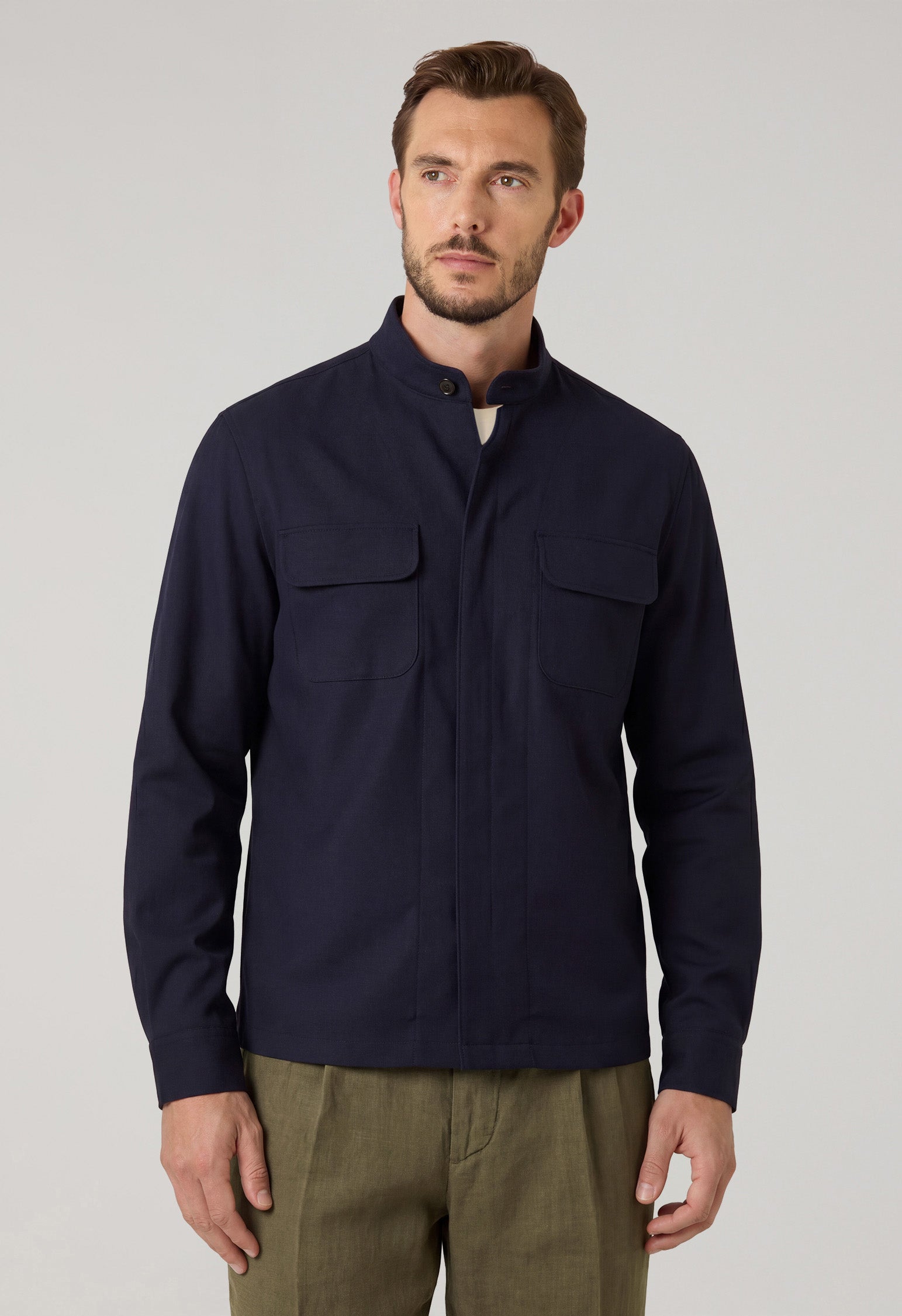 Blue Wool Canvas Overshirt
