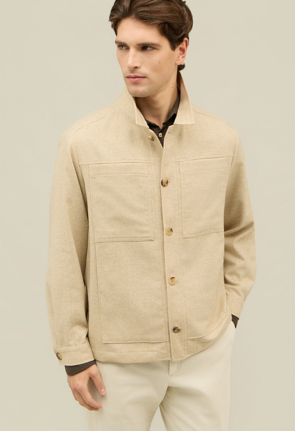 Beige Flannel Boxie Jacket