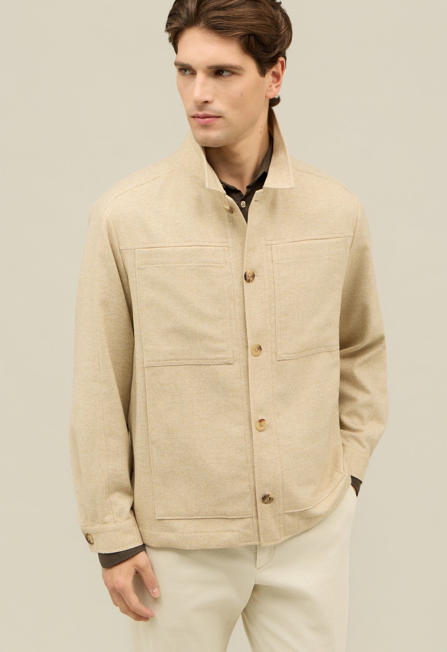 Beige Flannel Boxie Jacket