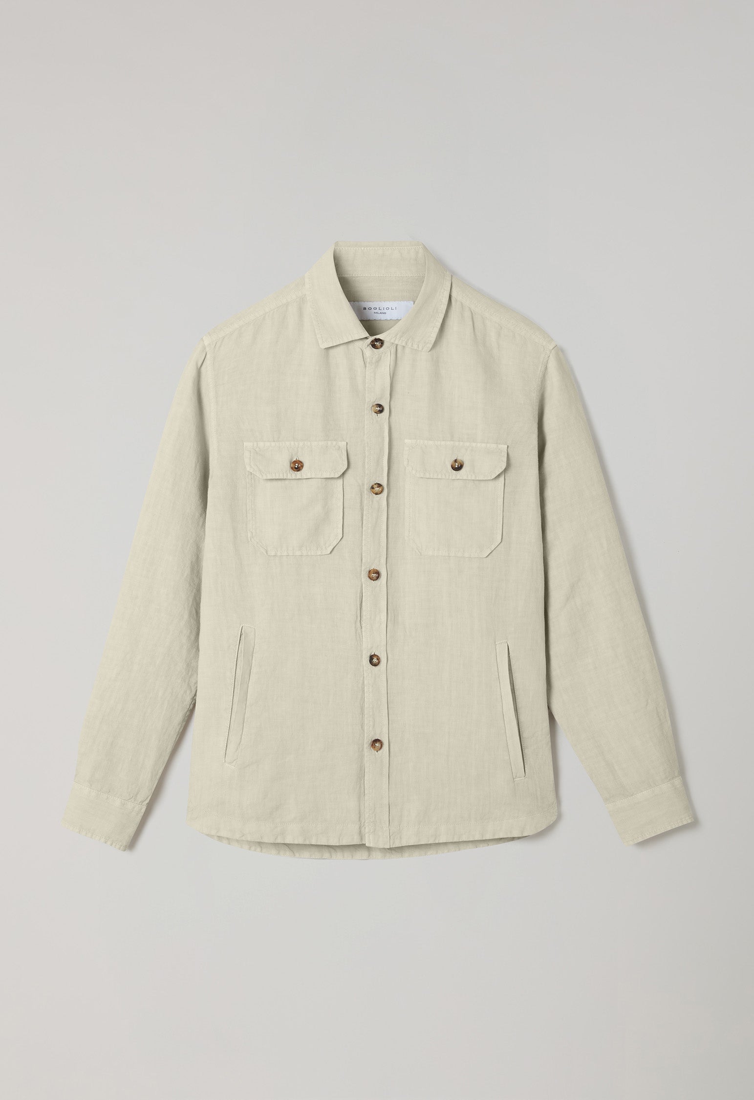 Overshirt in lino tinto in capo beige