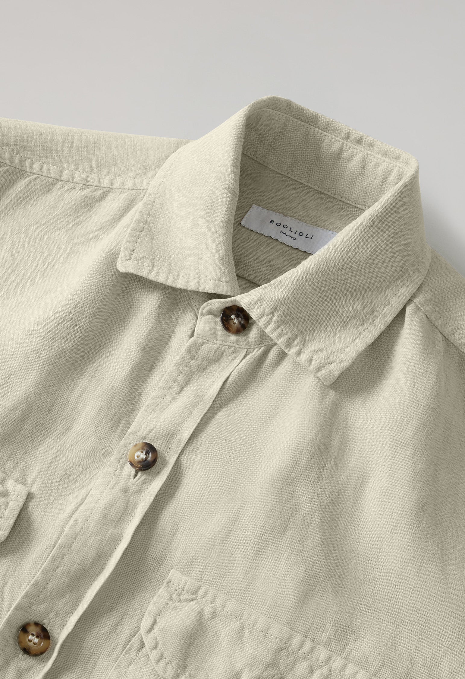 Overshirt in lino tinto in capo beige