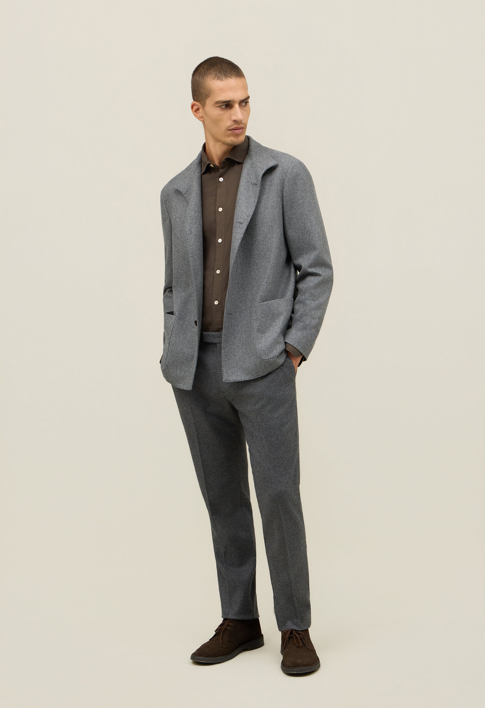 Grey Wool Flannel Fluid Jacket