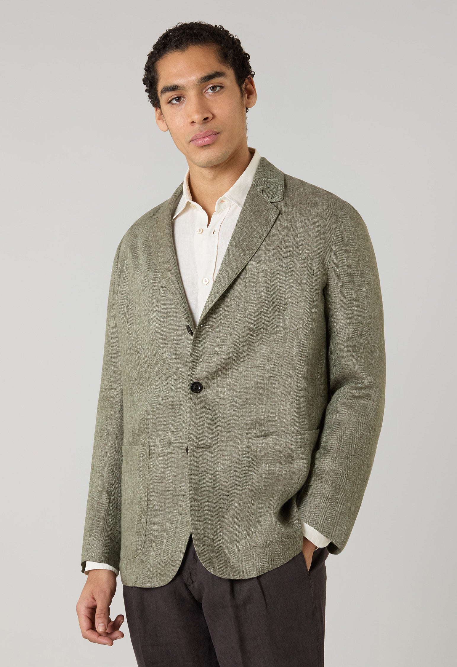 Light Green Linen Herringbone Khaki Jacket