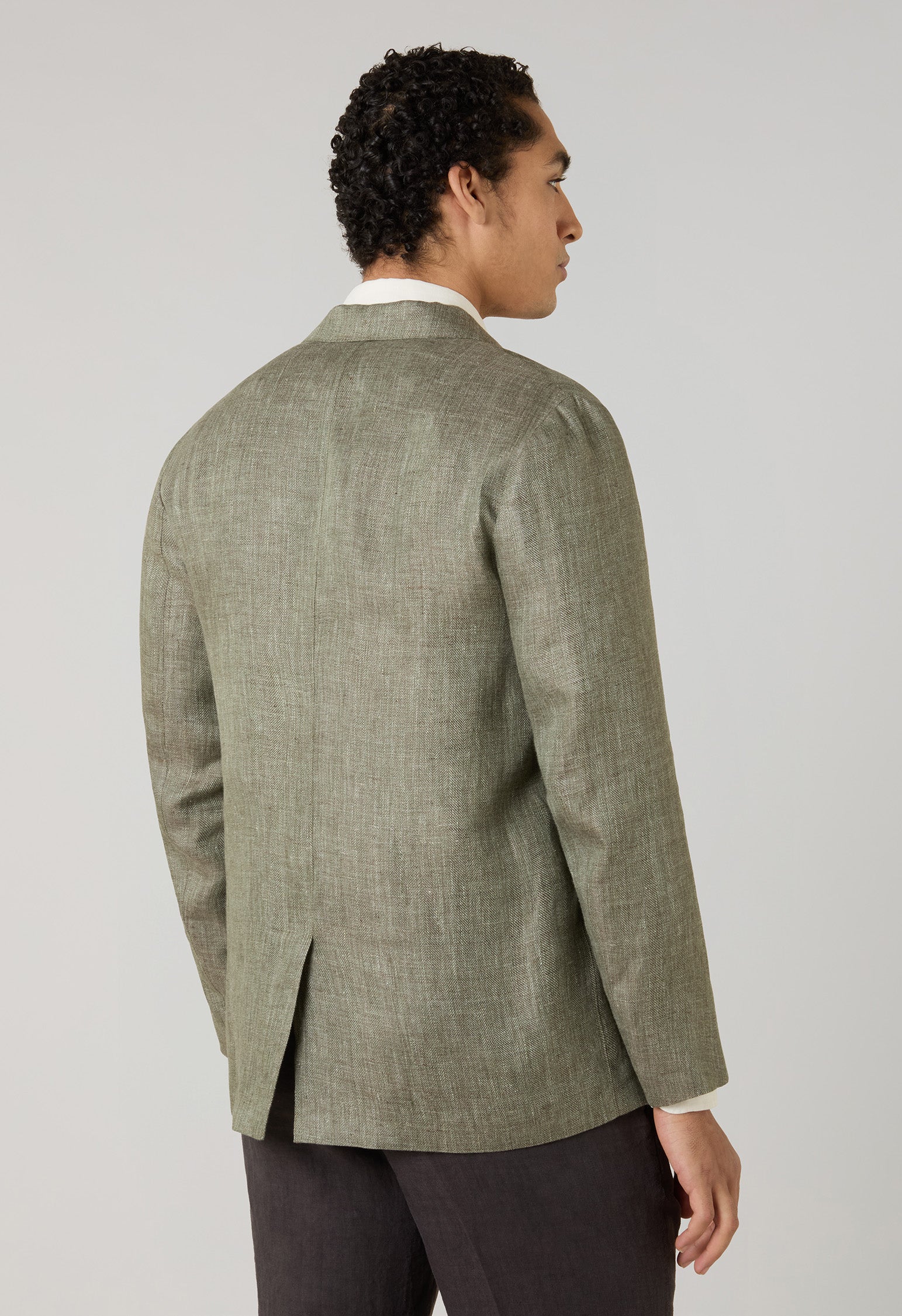 Light Green Linen Herringbone Khaki Jacket