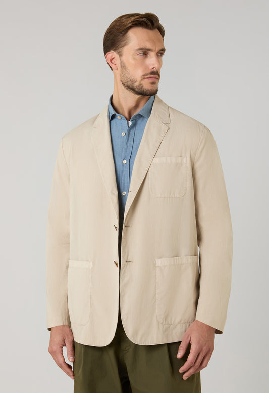 Beige Garment Dyed Popeline Papier Khaki Jacket