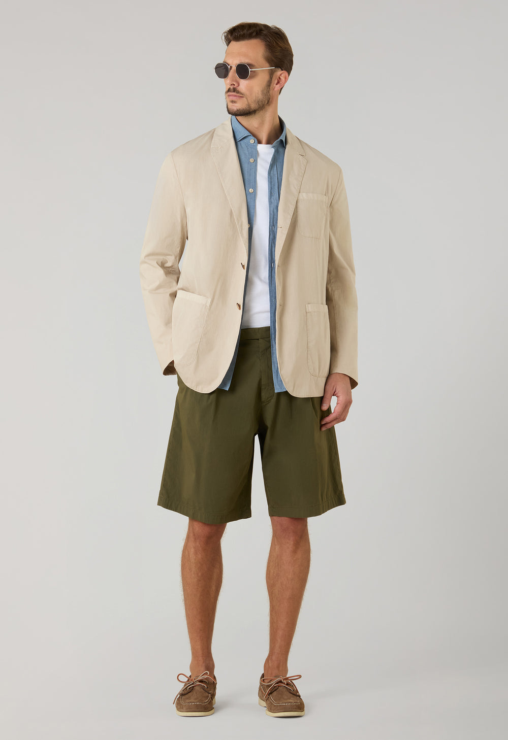 Beige Garment Dyed Popeline Papier Khaki Jacket