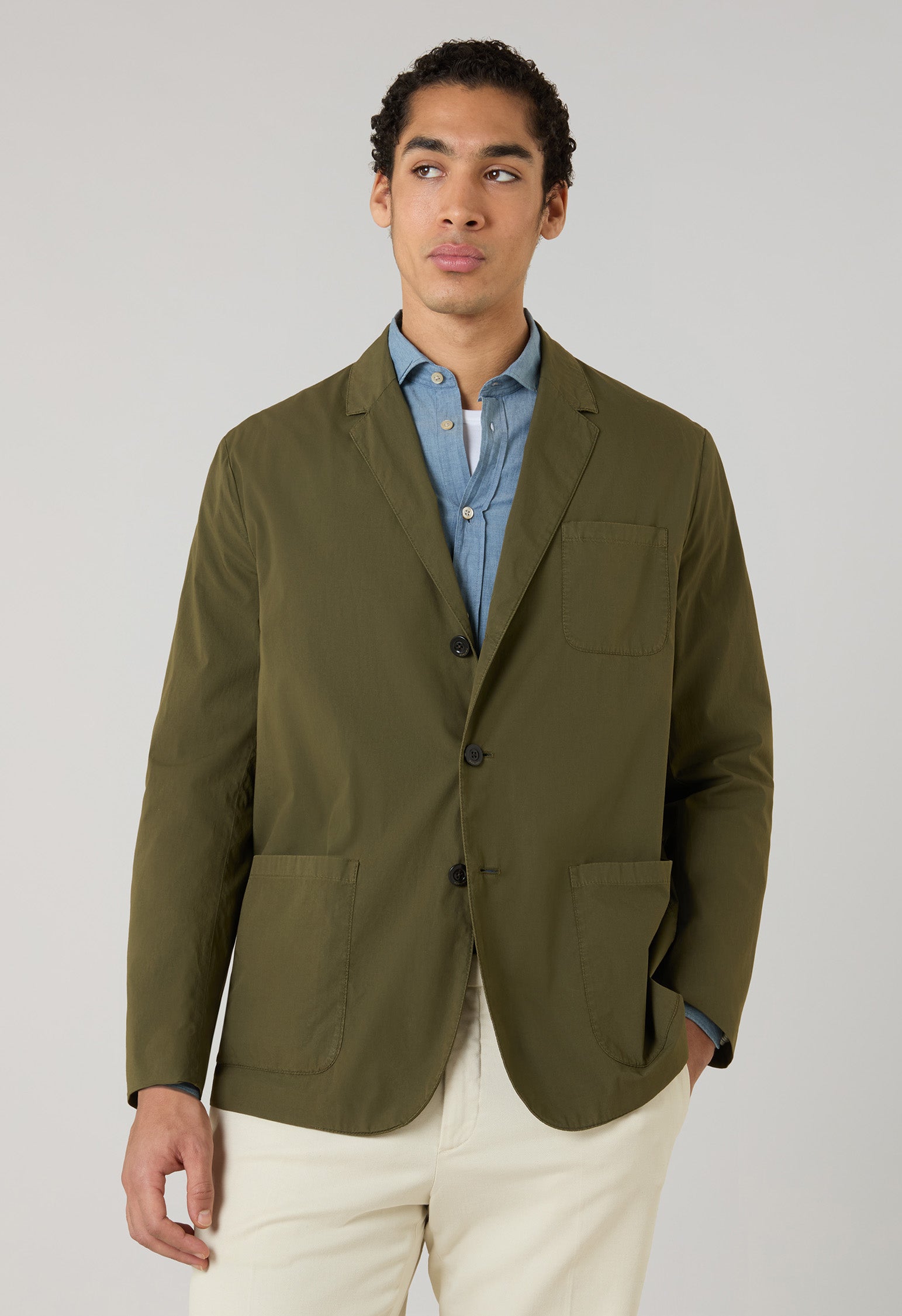 Green Garment Dyed Popeline Papier Khaki Jacket
