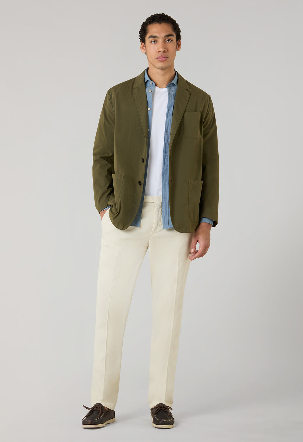 Green Garment Dyed Popeline Papier Khaki Jacket