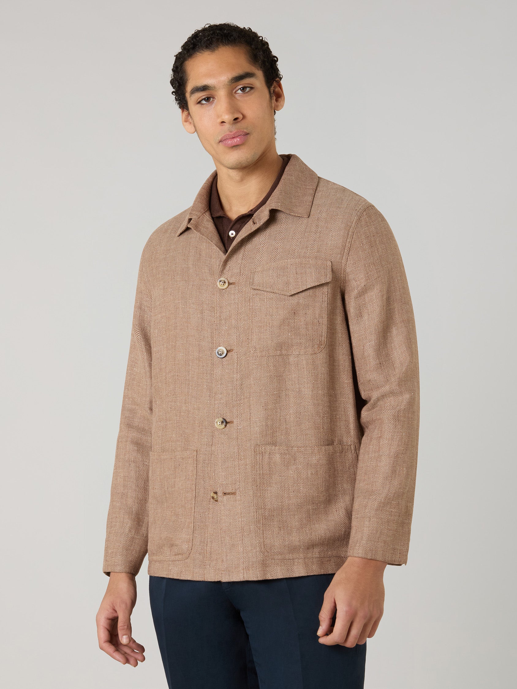 Giacca Workwear in lino e lana a spina di pesce