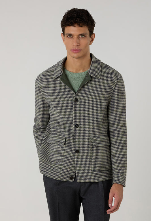 Green Pied-de-puole Wool Cashmere double Boxie Jacket