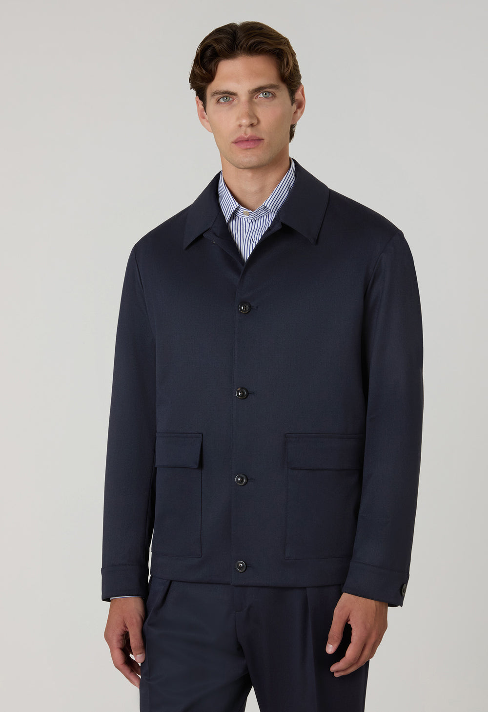 Blue Stretch Wool Boxie Suit