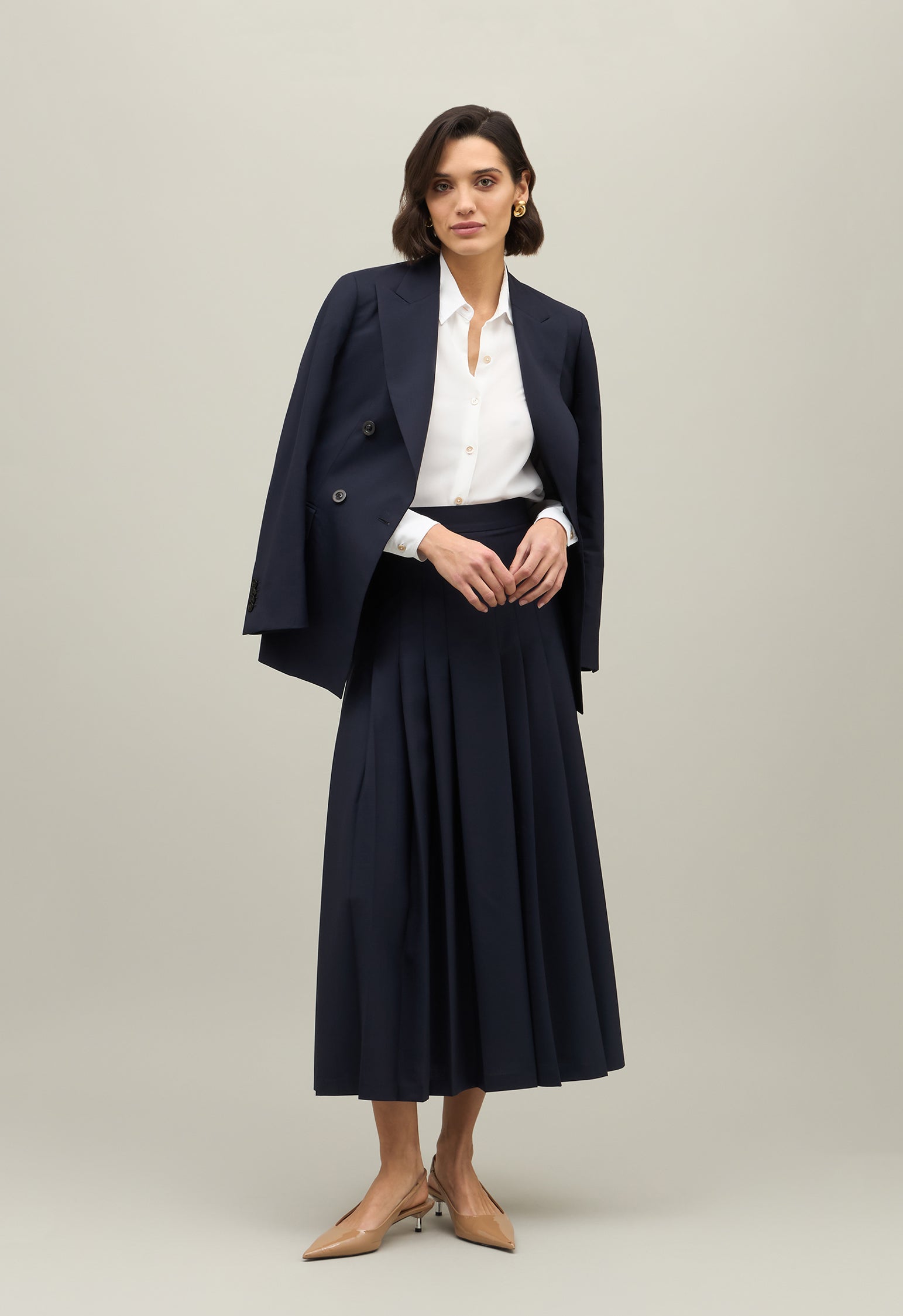 Blue Light Wool Pleated Skirt
