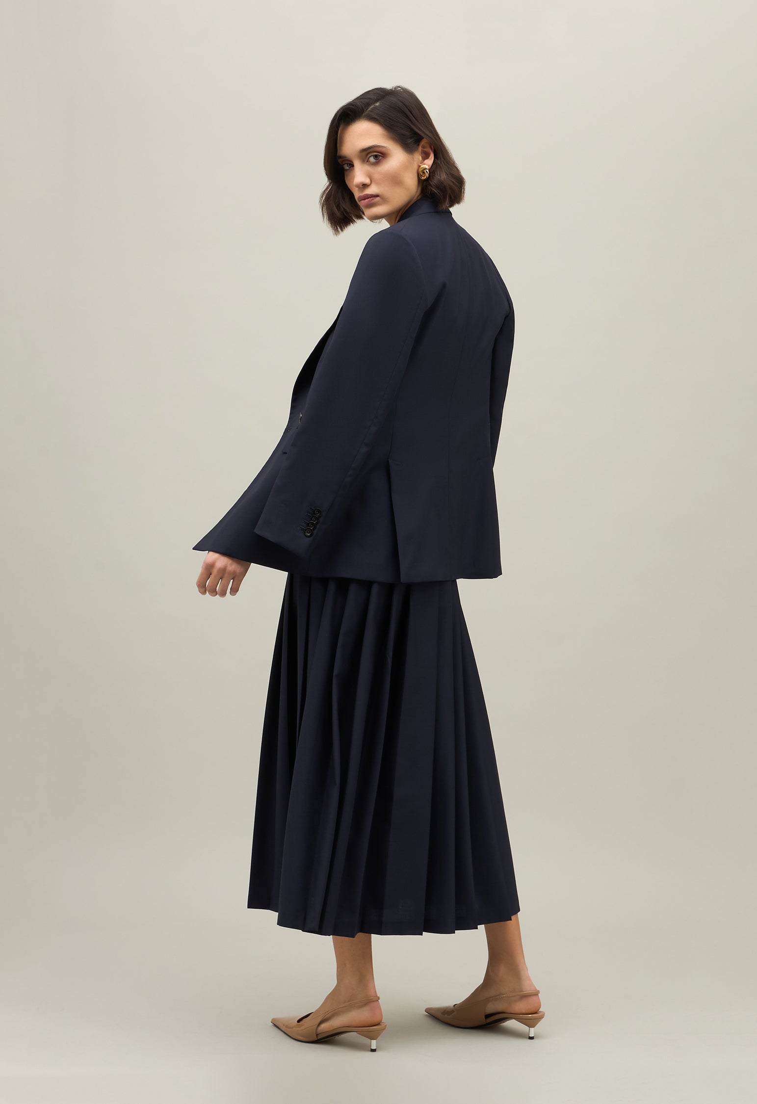 Blue Light Wool Pleated Skirt