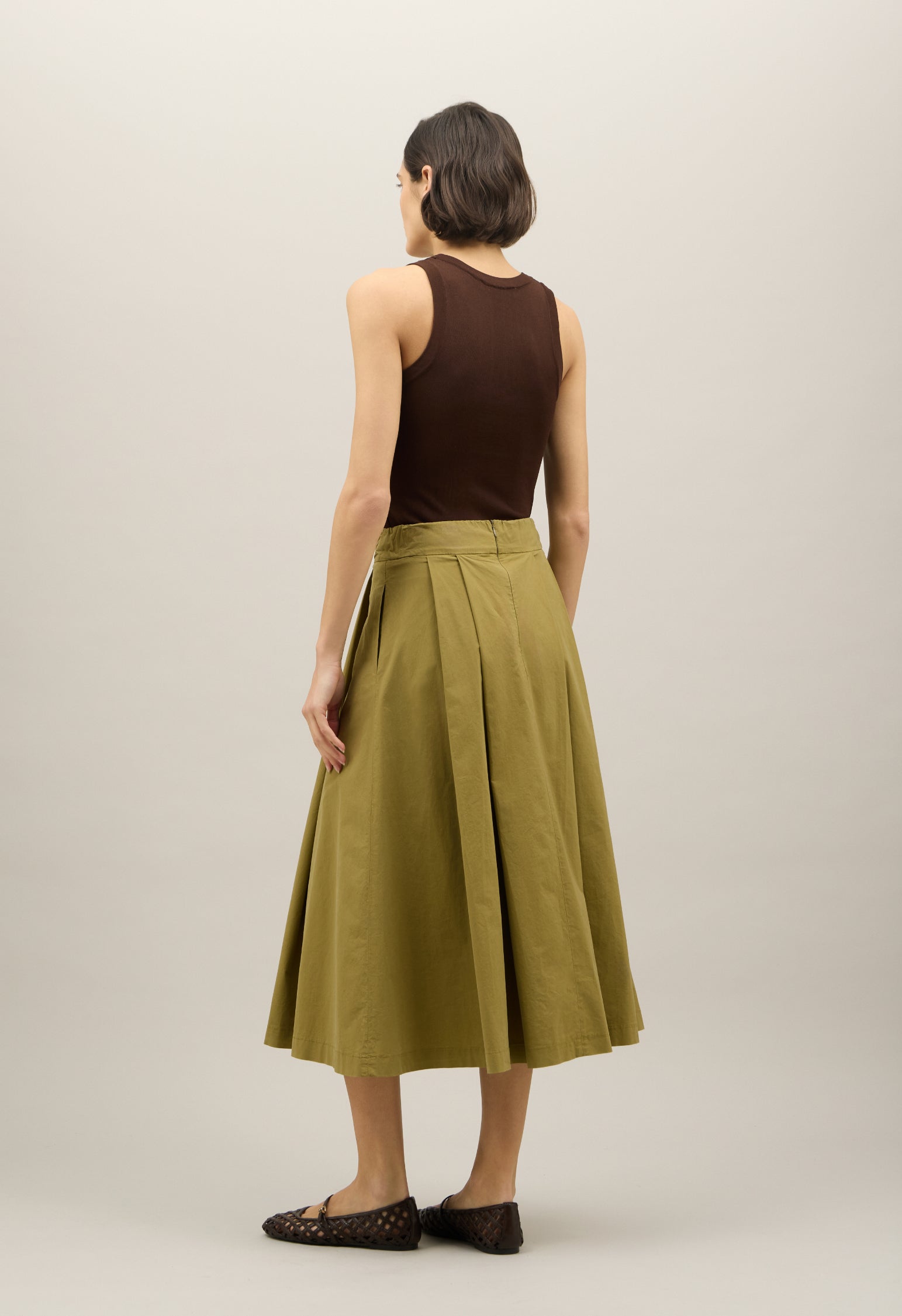 Green Light Popeline pleated Skirt