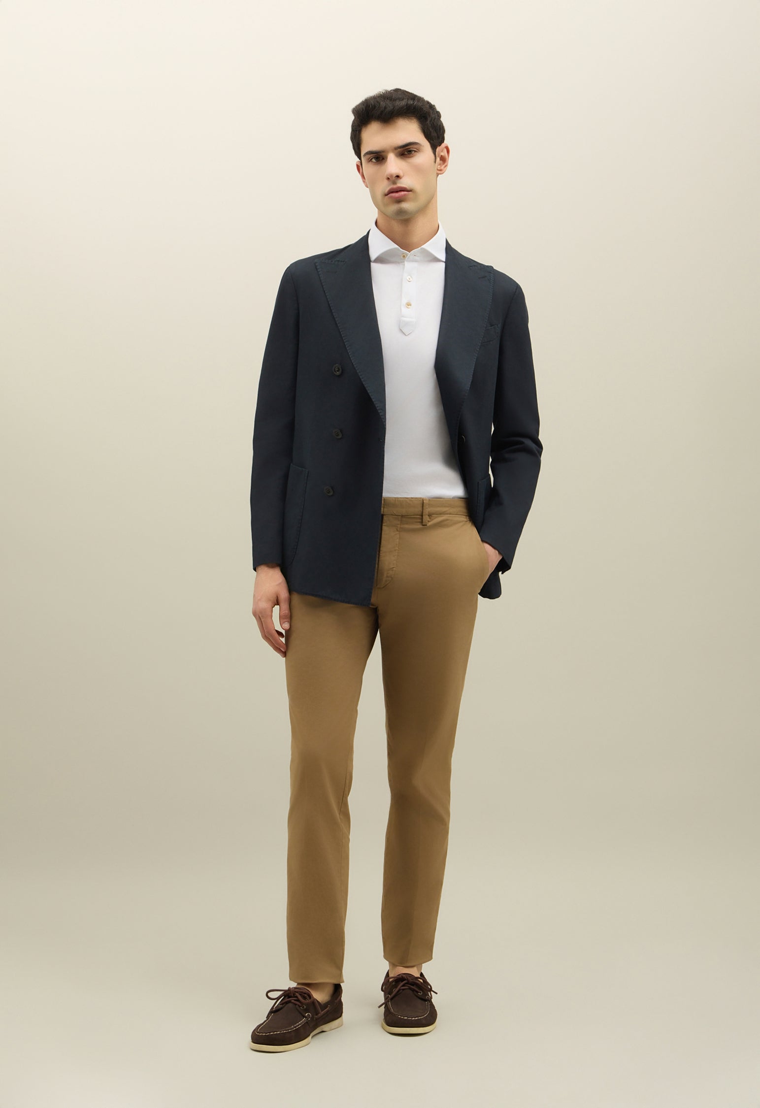 Brown Stretch Cotton Straight Chinos