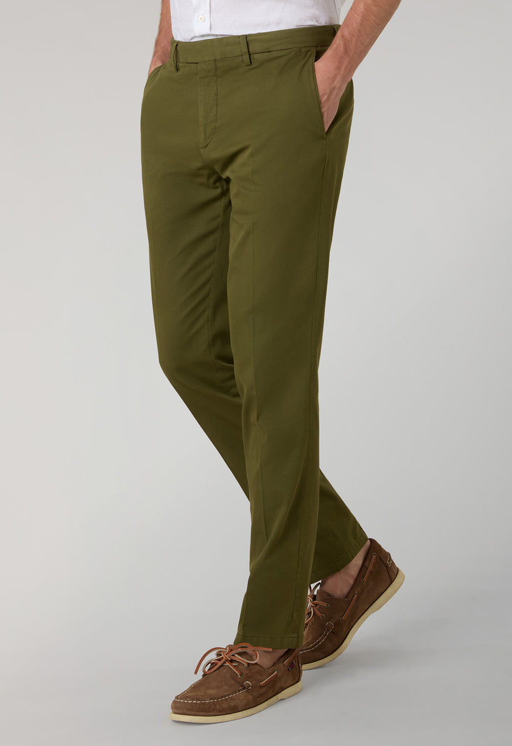 Green Garment Dyed Cotton Micro-Herringbone Trousers