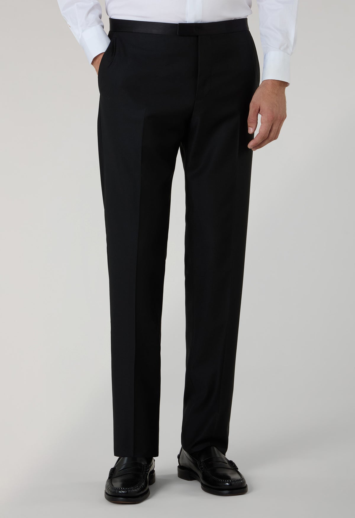 Pantaloni Tuxedo in lana vergine satin neri
