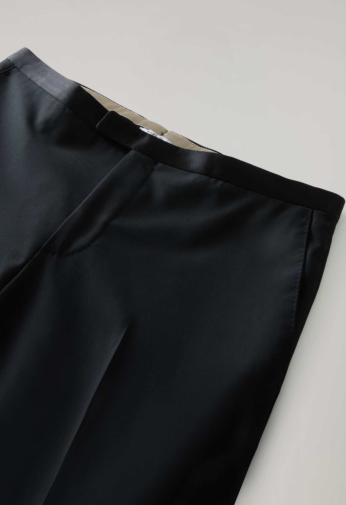 Pantaloni Tuxedo in lana vergine satin neri