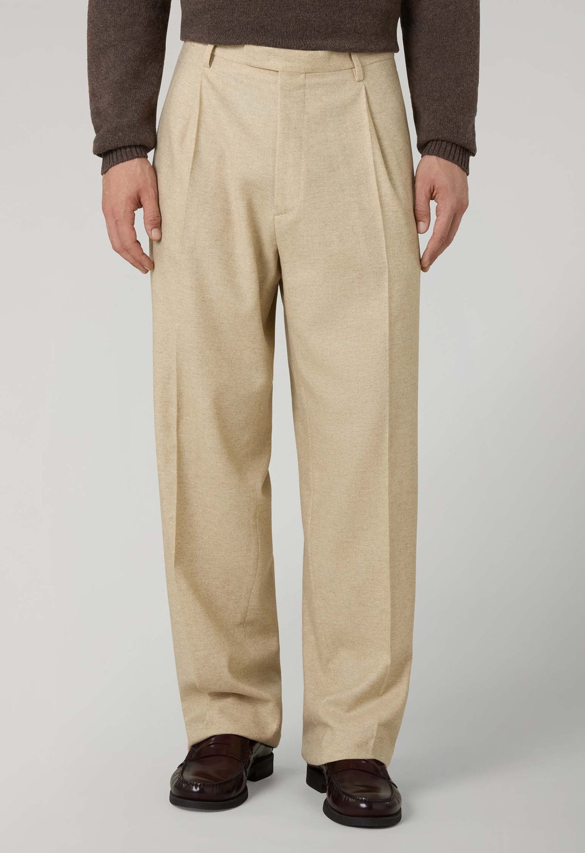 Beige Flannel Fluid Trousers