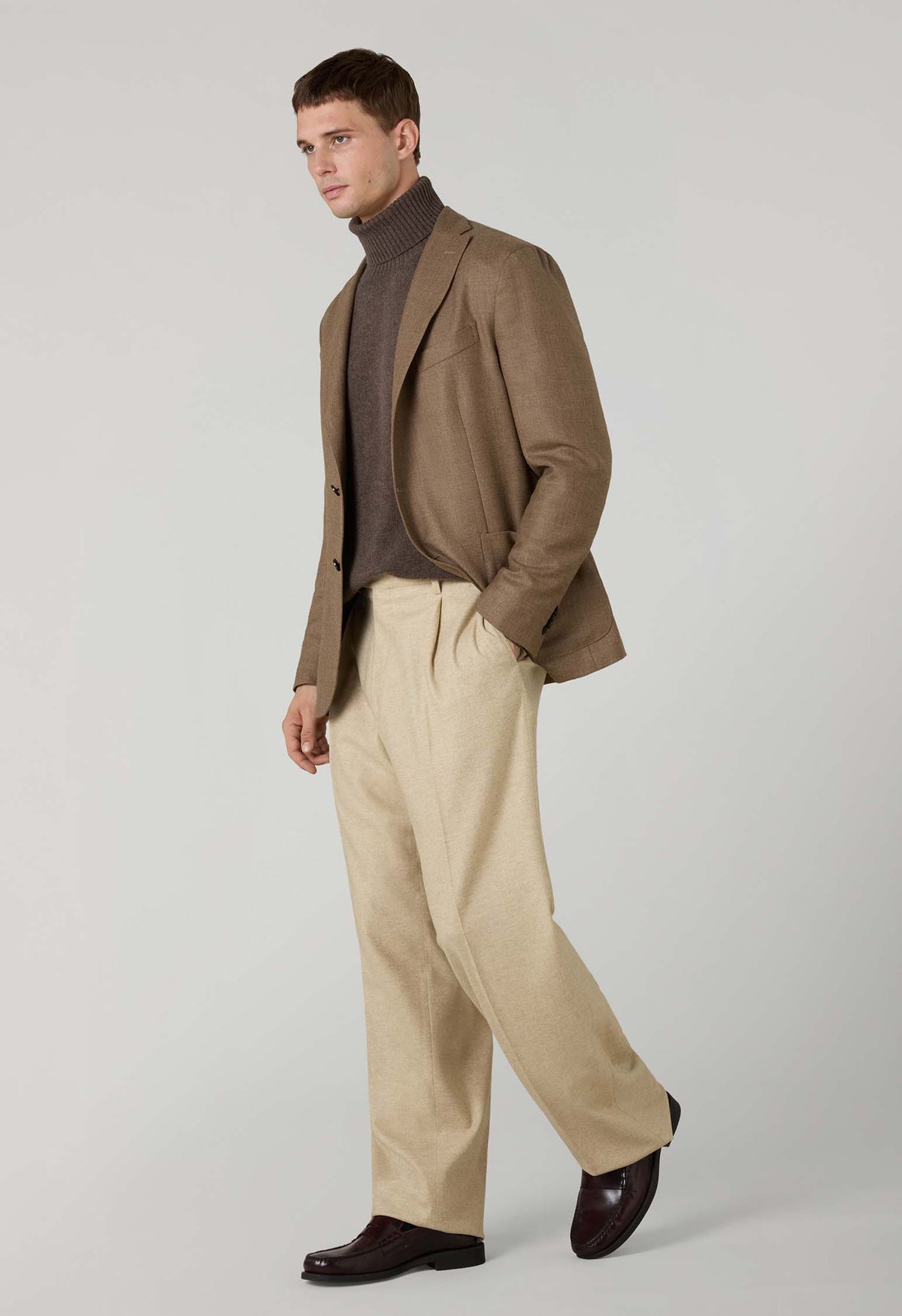 Beige Flannel Fluid Trousers