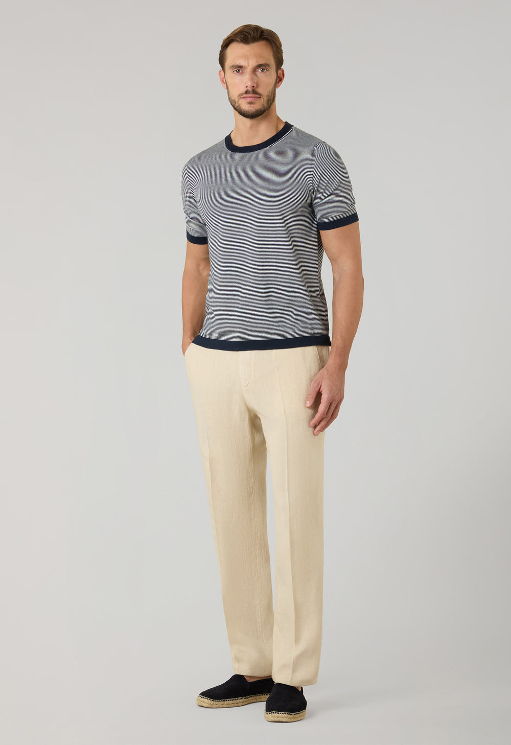 Beige stückgefärbte Leinen-Jogginghose
