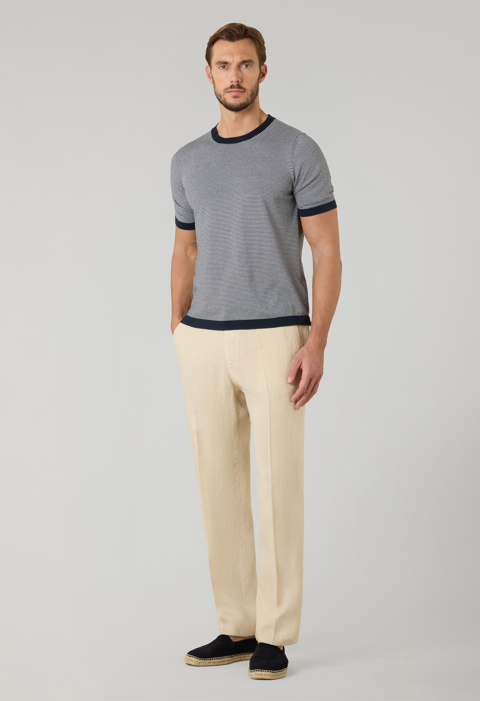 Beige stückgefärbte Leinen-Jogginghose