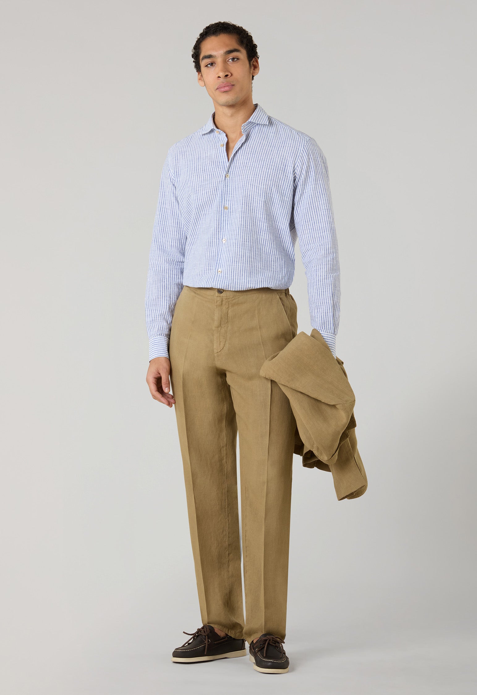 Kamelbraune stückgefärbte Leinen-Jogginghose