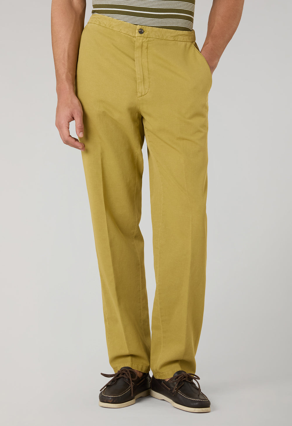 Light Khaki Garment Dyed Cotton Linen Gabardine Joggers