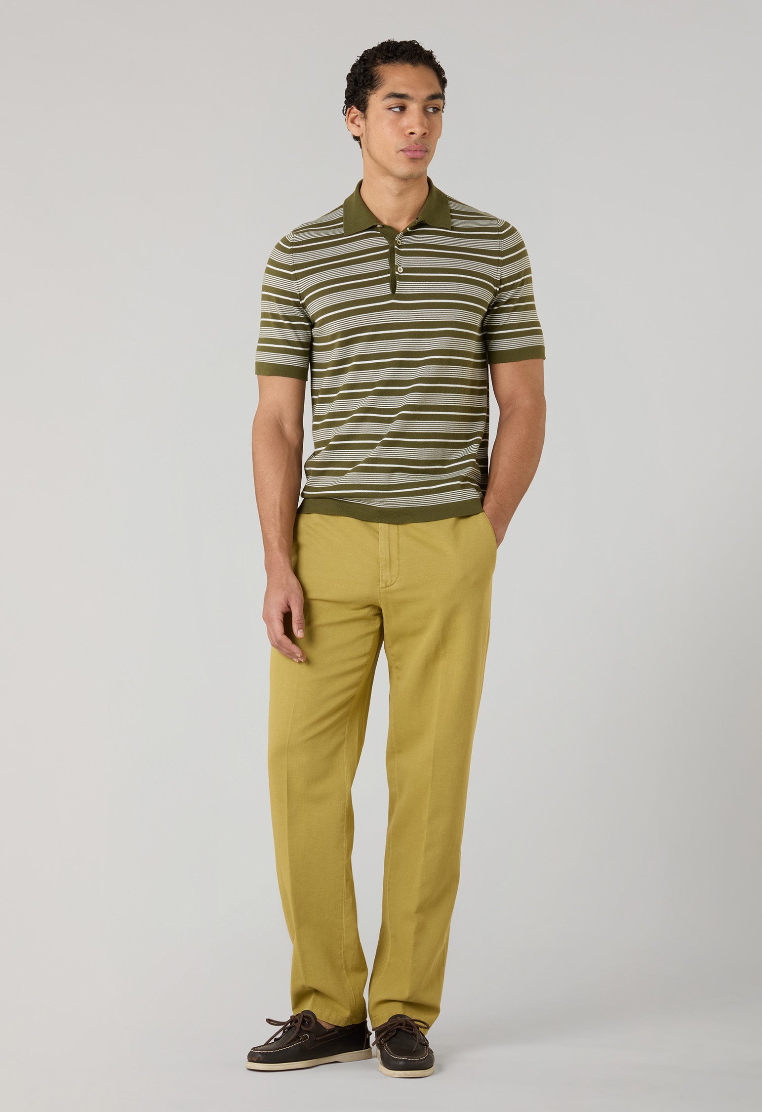 Light Khaki Garment Dyed Cotton Linen Gabardine Joggers