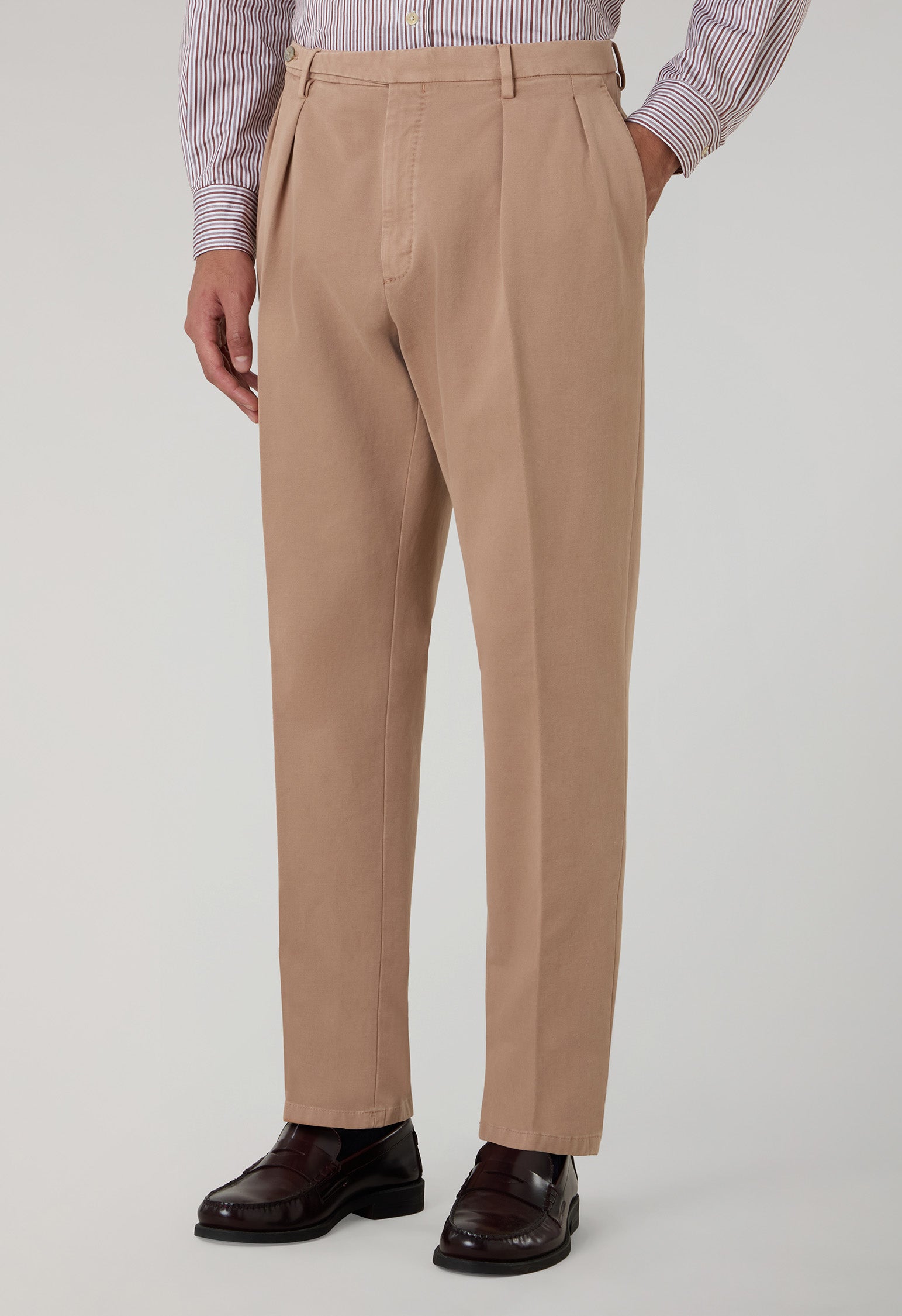 Beige Garment Dyed Soft Cotton Roma Trousers