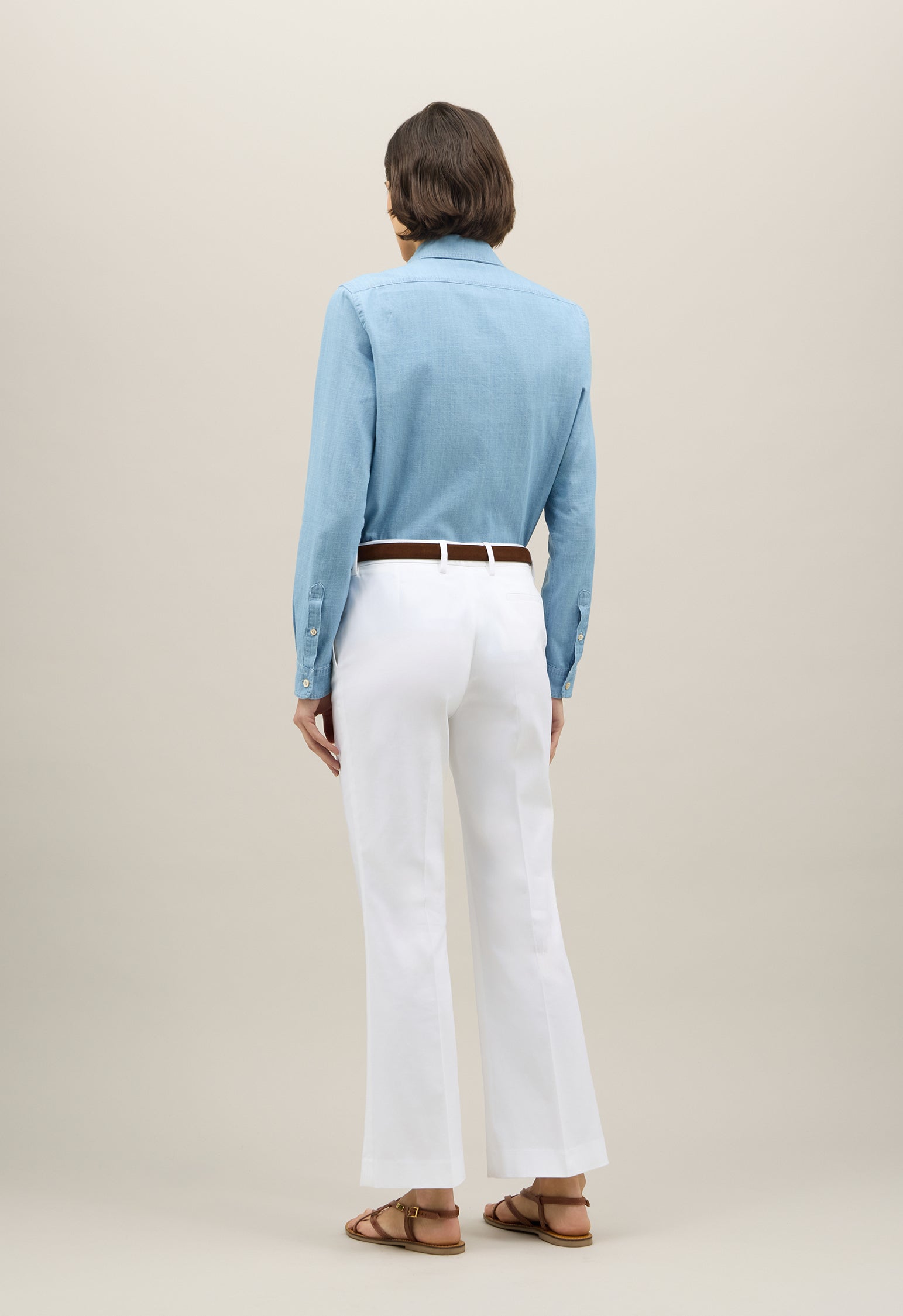 White Cotton Flared Trousers