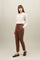 Brown Vegan Leather pleated Trousers