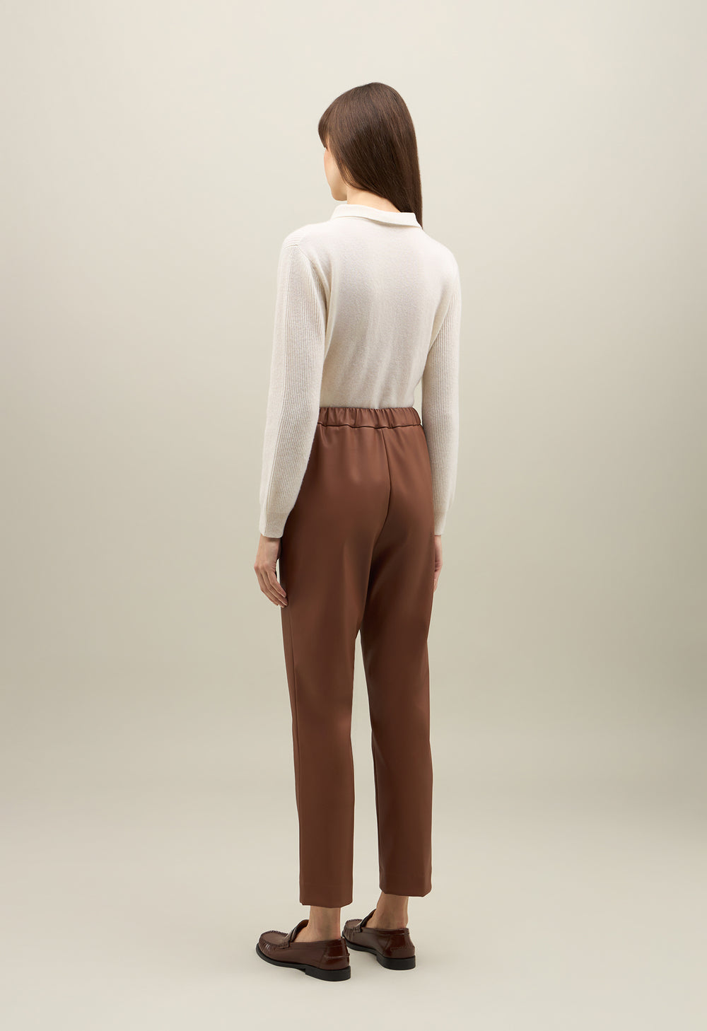 Brown Vegan Leather pleated Trousers