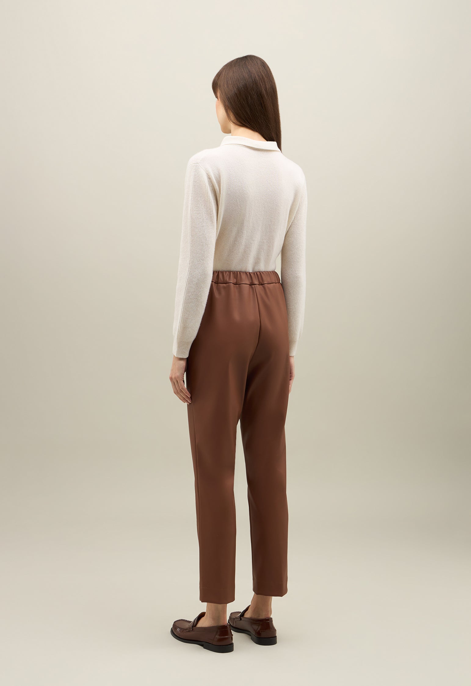 Brown Vegan Leather pleated Trousers