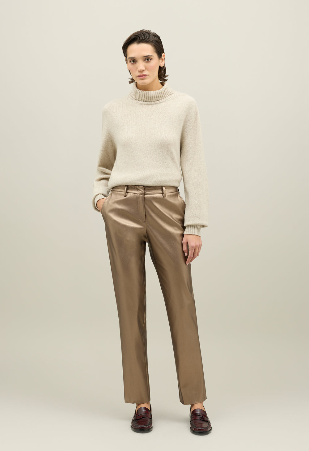 Gold Vegan Leather Chinos